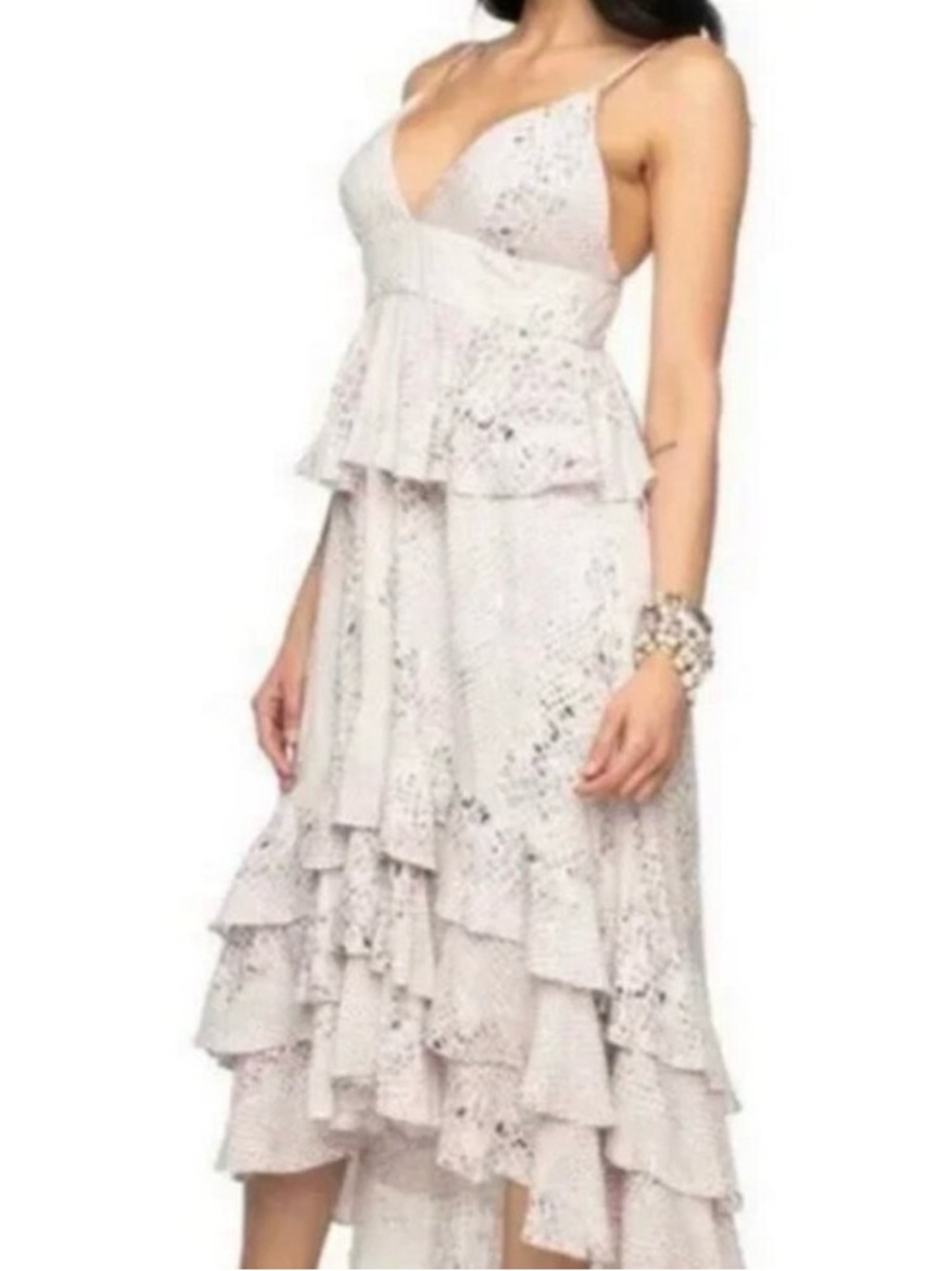 Buddy Love Georgia - Lace Tiered High-Low Dress in Light Beige